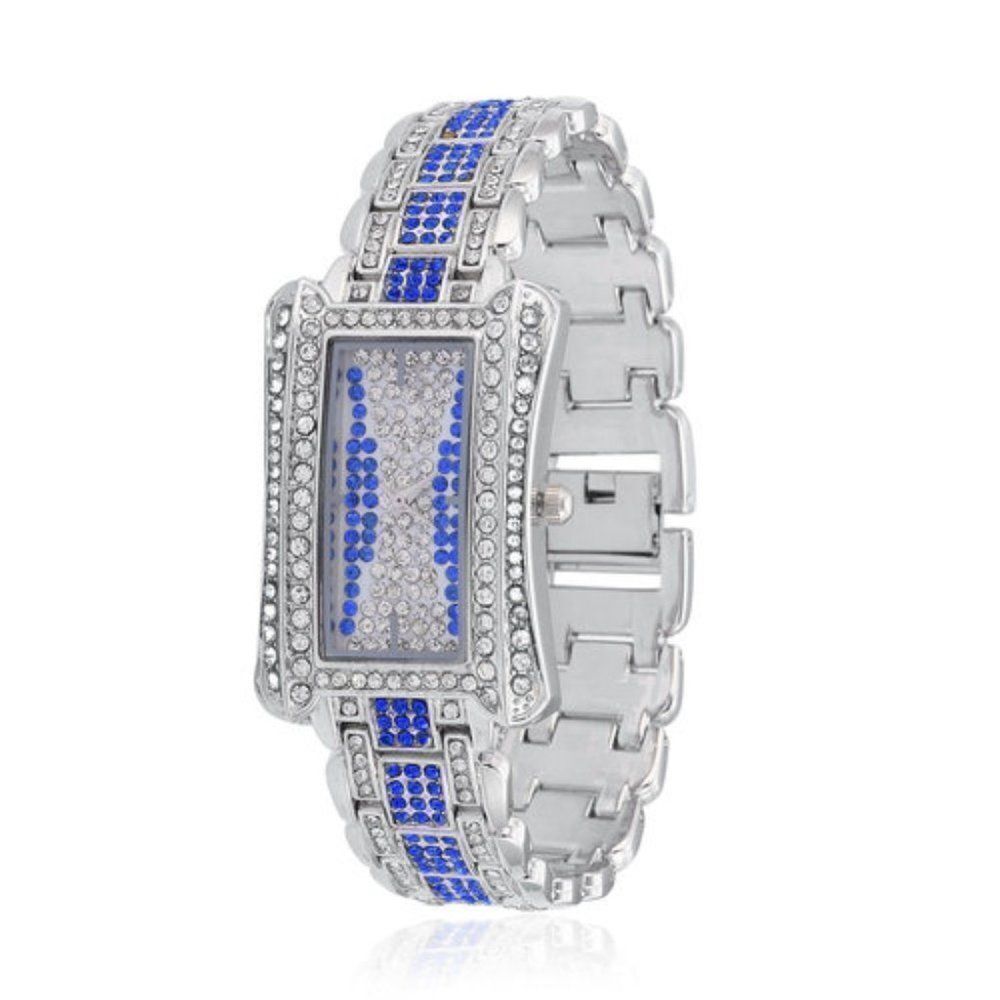 STRADA Blue Austrian Crystal Watch in Silvertone